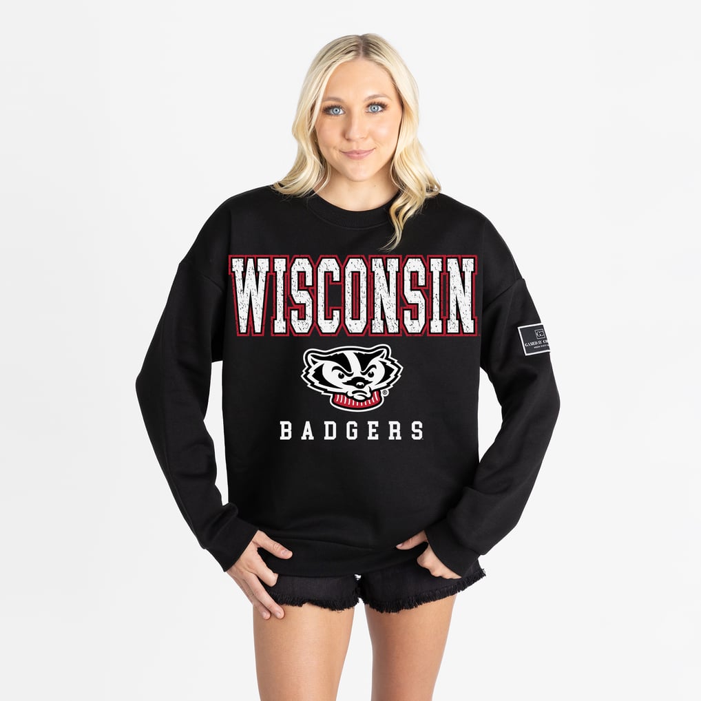 Wisconsin Badgers Gameday Couture Women's Oversized Level Up Black Label Premium Sweatshirt - Black