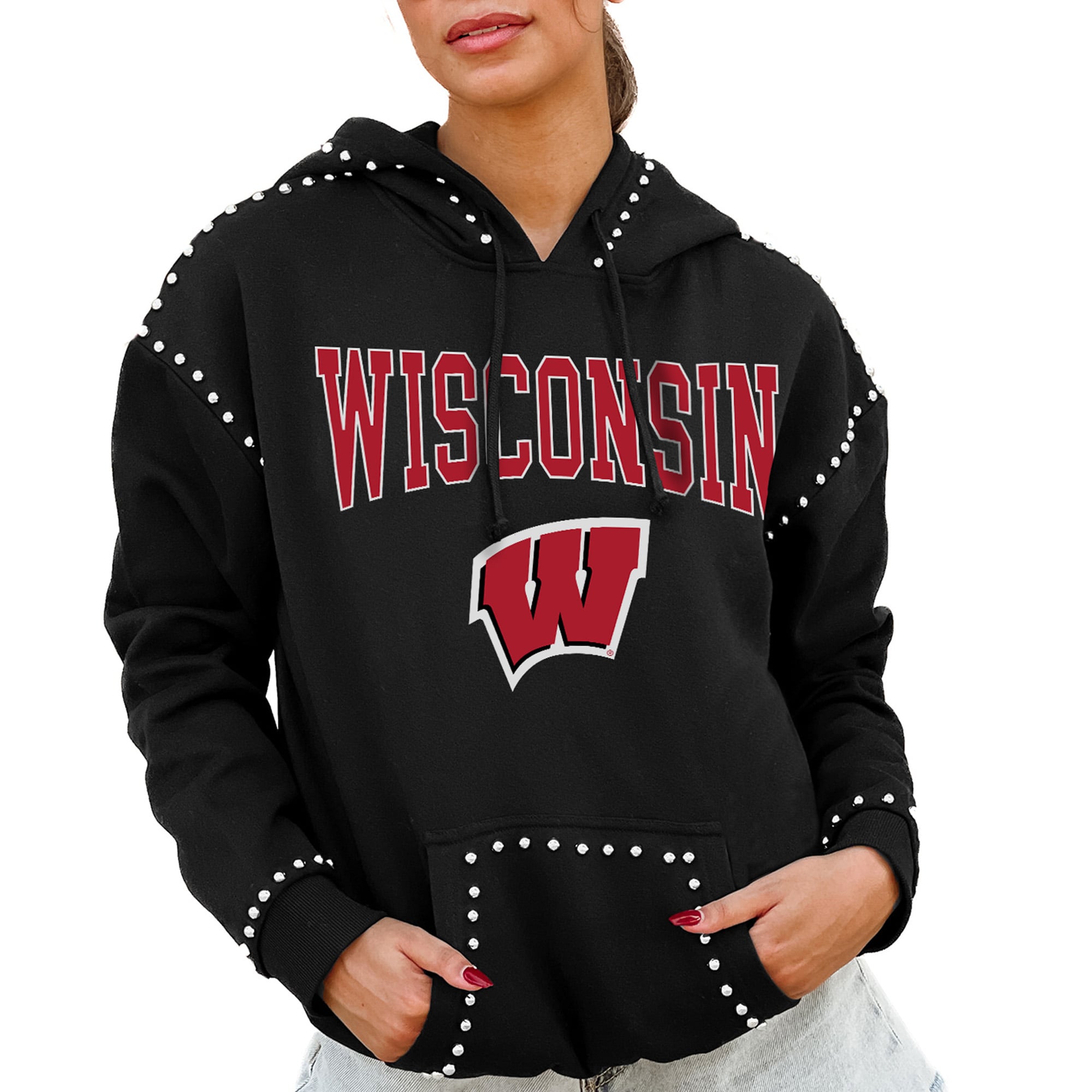 Wisconsin Badgers Gameday Couture Women's Studded Pullover Hoodie - Black