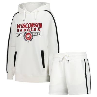  Wisconsin Badgers Gameday Couture Women's Down, Set, Go Hoodie and Shorts Lounge Set - Cream