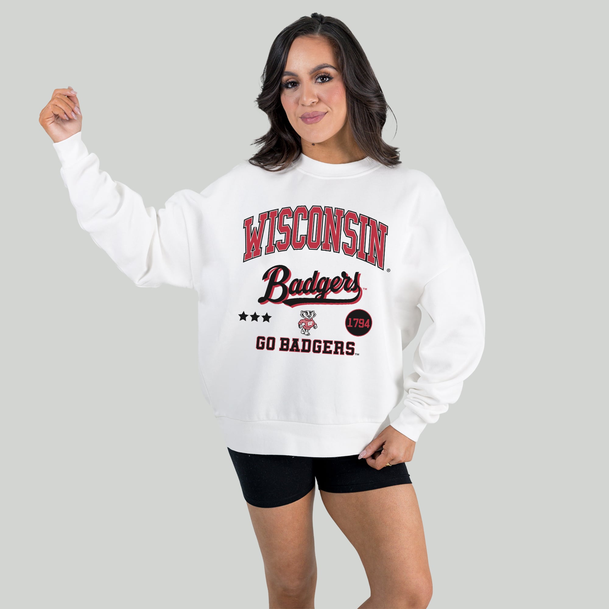 Women's Gameday Couture White Wisconsin Badgers All We've Got Premium Fleece Drop Shoulder Pullover Sweatshirt
