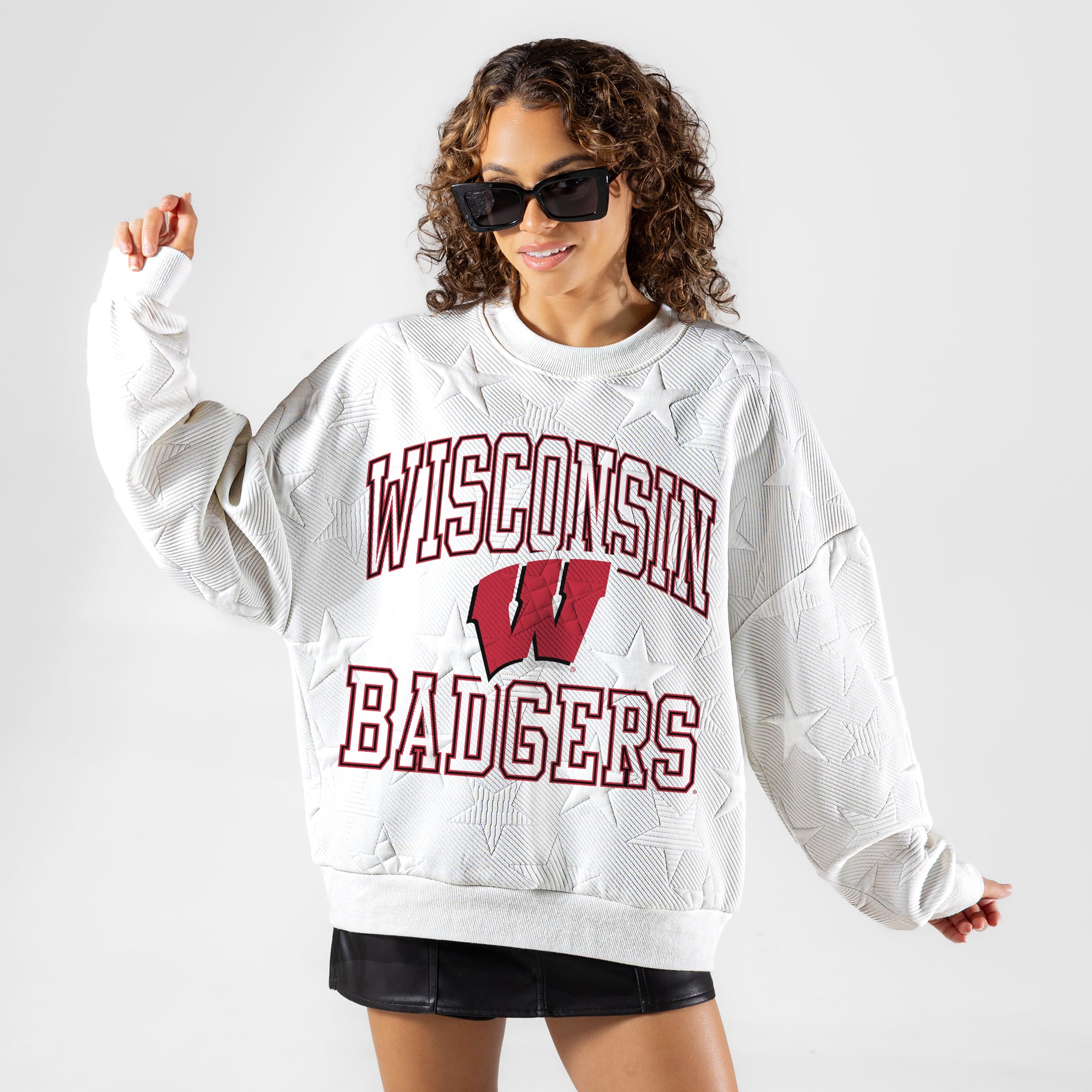 Wisconsin Badgers Gameday Couture Women's Big Play Energy Tonal Star Embossed Sweatshirt - White