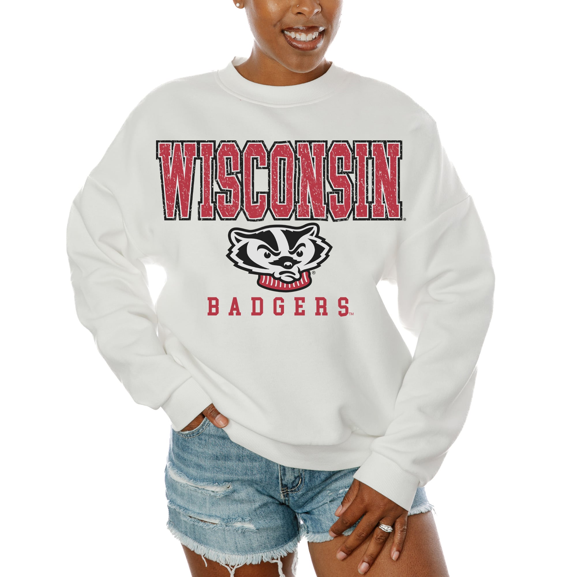 Wisconsin Badgers Gameday Couture Women's Freestyle Fleece Pullover Sweatshirt - White