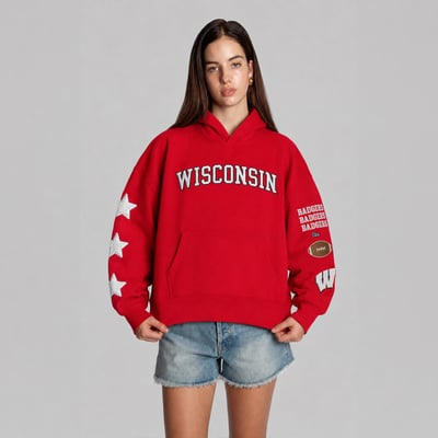  Wisconsin Badgers Hype and Vice Women's Cropped Spirit Hoodie - Red