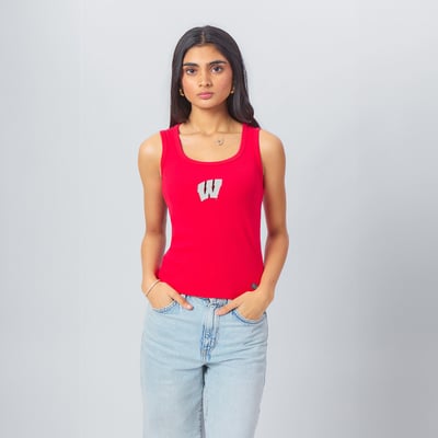  Wisconsin Badgers Hype and Vice Women's Primary Logo Ribbed Tank Top - Red