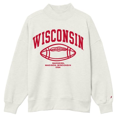Wisconsin Badgers League Collegiate Wear Women's Diana Mock Neck Football Sweatshirt - Oatmeal
