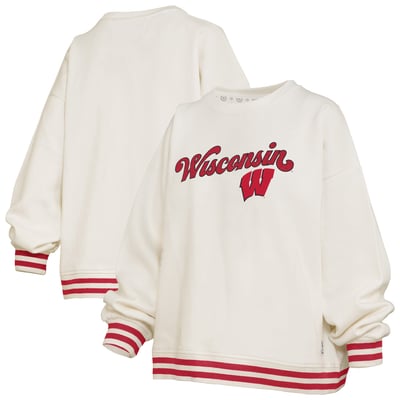 Wisconsin Badgers Pressbox Women's Bonanza Chenille Ribbed Sweatshirt - Cream