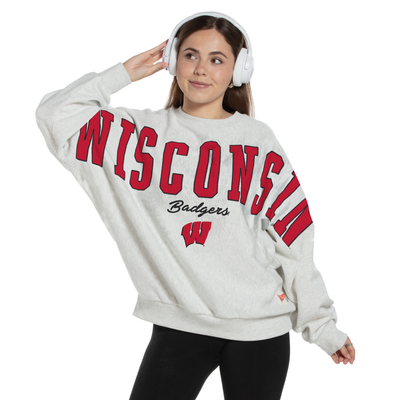 Wisconsin Badgers Pressbox Women's Flannigan Oversized Fleece Sweatshirt - Heather Gray