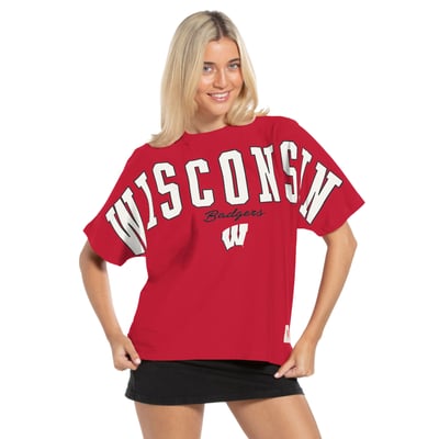  Wisconsin Badgers Pressbox Women's Flannigan Oversized T-Shirt - Red