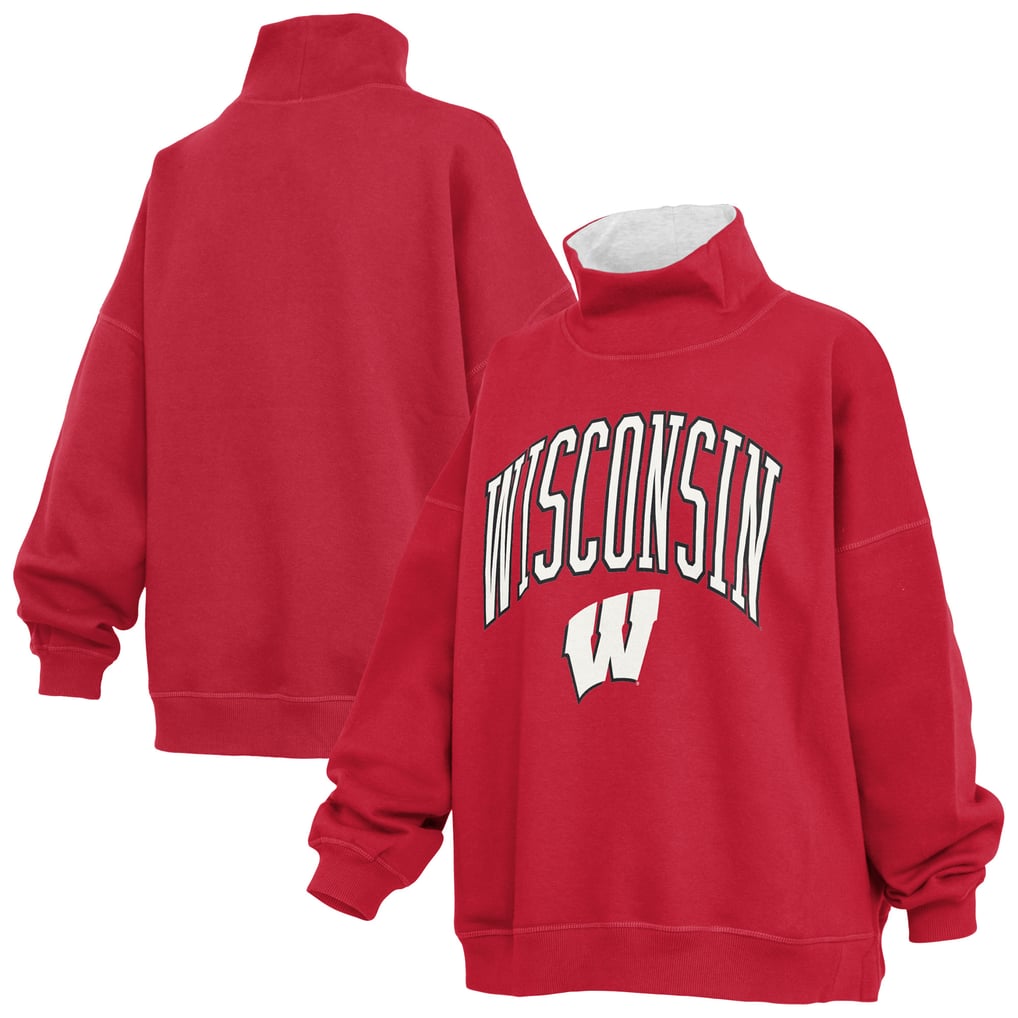  Wisconsin Badgers Pressbox Women's Oversized Mock Neck Sweatshirt - Red