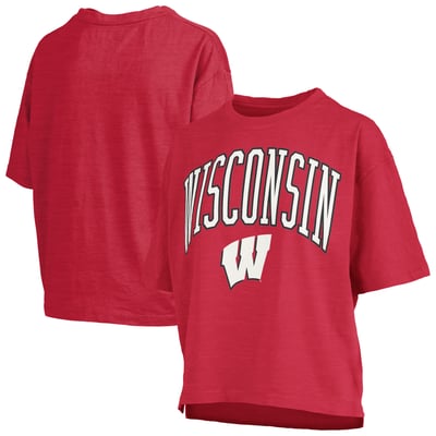 Wisconsin Badgers Pressbox Women's Oversized Nelson Arch Over Logo Slub T-Shirt - Red
