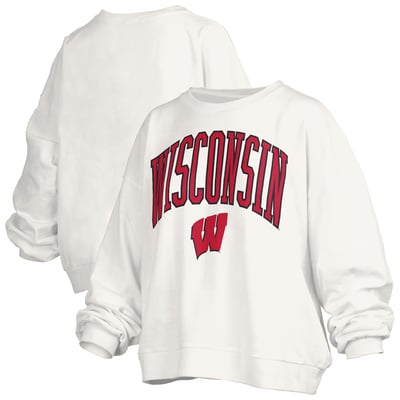 Wisconsin Badgers Pressbox Women's Oversized Janise Arch Over Logo Fleece Sweatshirt - White