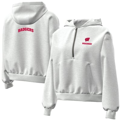  Wisconsin Badgers Under Armour Women's Icon Fleece Half-Zip Hoodie - Heather Gray