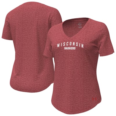 Wisconsin Badgers Under Armour Women's Breezy V-Neck T-Shirt - Red