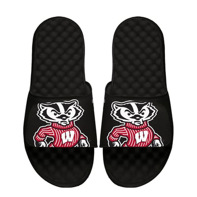 Wisconsin Badgers ISlide Youth Mascot Slide Sandals - Black