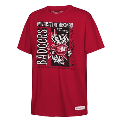  Wisconsin Badgers Mitchell & Ness Youth 90s Retro Poster T-Shirt - Red