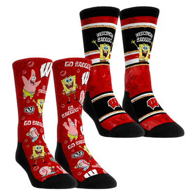  Wisconsin Badgers Rock Em Youth SpongeBob SquarePants Two-Pack Crew Socks Set - Red