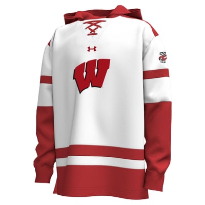  Wisconsin Badgers Under Armour Youth Gameday Hockey Hoodie - White