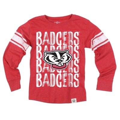  Wisconsin Badgers Wes & Willy Youth Long Sleeve Football Jersey T-Shirt - Red