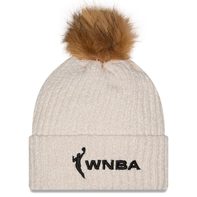 WNBA New Era Women's Sandy Linen Cuffed Knit Hat with Pom - Cream
