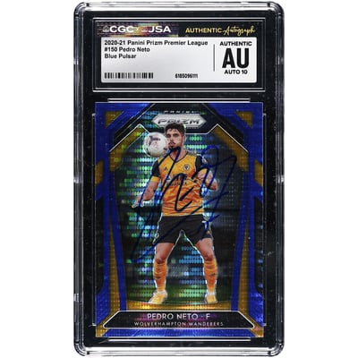 Pedro Neto Wolverhampton Wanderers Autographed 2020-21 Panini Prizm Premier League Blue Pulsar #150 CGC Authenticated Auto 10 Card