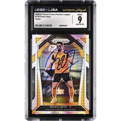 Pedro Neto Wolverhampton Wanderers Autographed 2020-21 Panini Prizm Premier League Hyper #150 CGC Authenticated 9/10 Card