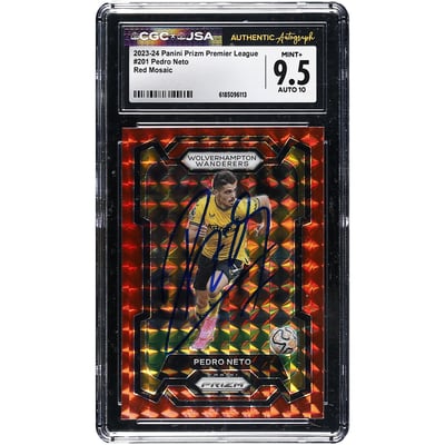 Pedro Neto Wolverhampton Wanderers Autographed 2023-24 Panini Prizm Premier League Red Mosaic #201 CGC Authenticated 9.5/10 Card