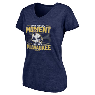Jackson Chourio BreakingT Women's Made For The Moment V-Neck T-Shirt - Navy