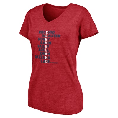 BreakingT Women's 2026 Cleveland Baseball Names V-Neck T-Shirt - Red