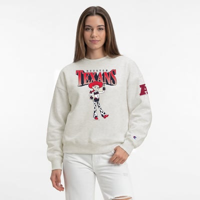  Houston Texans Women's Disney x Champion All-Star Fleece Crew Sweatshirt - Oatmeal