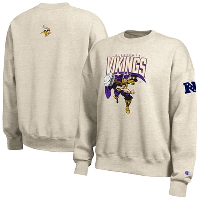  Minnesota Vikings Women's Disney x Champion All-Star Fleece Crew Sweatshirt - Oatmeal