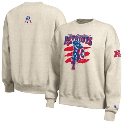  New England Patriots Women's Disney x Champion All-Star Fleece Crew Sweatshirt - Oatmeal