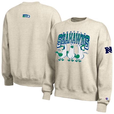  Seattle Seahawks Women's Disney x Champion All-Star Fleece Crew Sweatshirt - Oatmeal