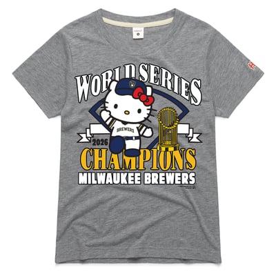 Milwaukee Brewers Homage Women's 2026 World Series Champions Hello Kitty Tri-Blend T-Shirt - Gray