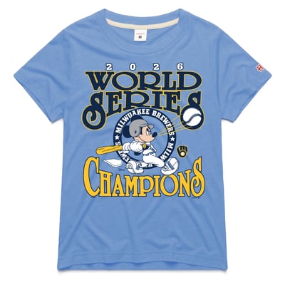 Milwaukee Brewers Homage Women's 2026 World Series Champions Mickey Mouse Tri-Blend T-Shirt - Light Blue
