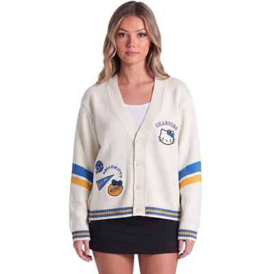 Los Angeles Chargers The Wild Collective x Hello Kitty Women's Full-Button Cardigan - Cream
