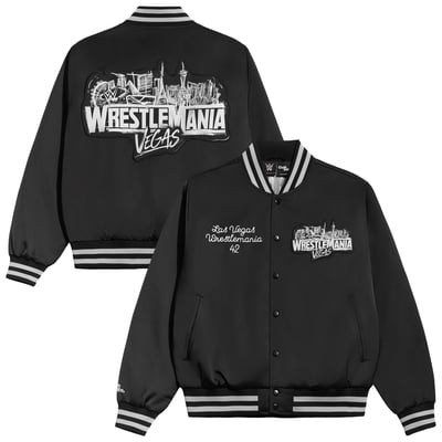  WrestleMania 42 Chalk Line Vegas Full-Snap Quilted Satin Jacket - Black