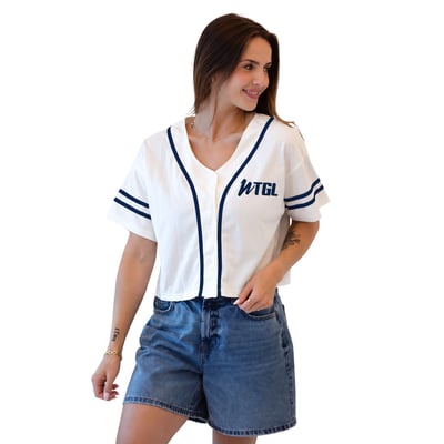 WTGL Gameday Social Women's Cropped Patch Baseball Fashion Jersey - Cream