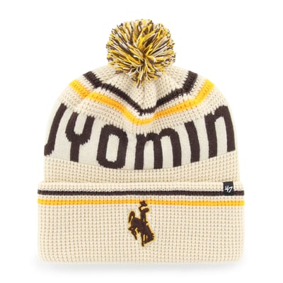  Wyoming Cowboys '47 Unisex Quattrle Waffle Cuffed Knit Hat with Pom - Cream