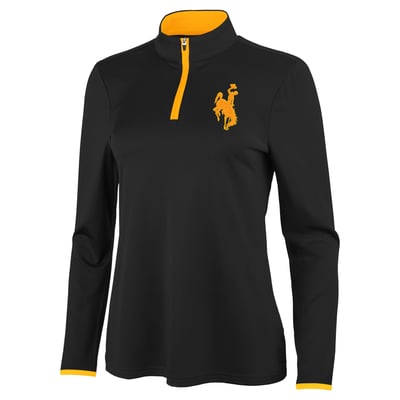 Wyoming Cowboys Antigua Women's Brink Quarter-Zip Pullover - Black/Gold