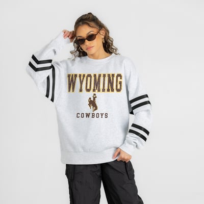 Wyoming Cowboys Gameday Couture Women's  Stadium Stripes Oversized Fleece Sweatshirt - Ash