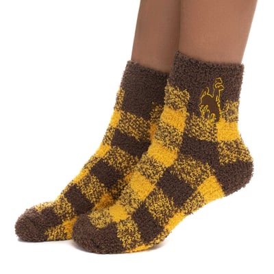 Wyoming Cowboys ZooZatz Women's Fuzzy Buffalo Check Ankle Socks