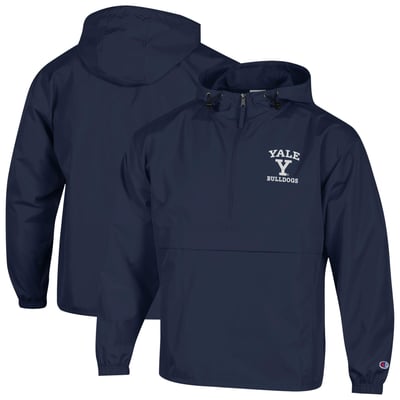  Yale Bulldogs Champion Embroidered Half-Zip Hooded Packable Jacket - Navy
