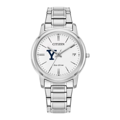 Yale Bulldogs Citizen Watch Women's Eco-Drive White Dial Stainless Steel Watch - Silver