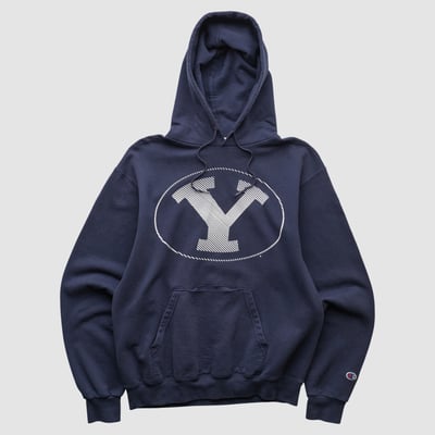 Yale Bulldogs Champion 2000s Hooded Pullover Sweatshirt - Navy - S by Fanatics Real Vintage