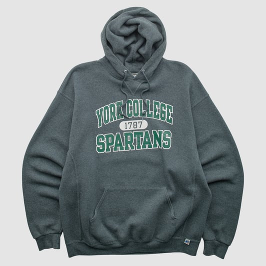 York College Spartans Russell 2010s Hooded Pullover Sweatshirt - Dark Heather Gray - L by Fanatics Real Vintage
